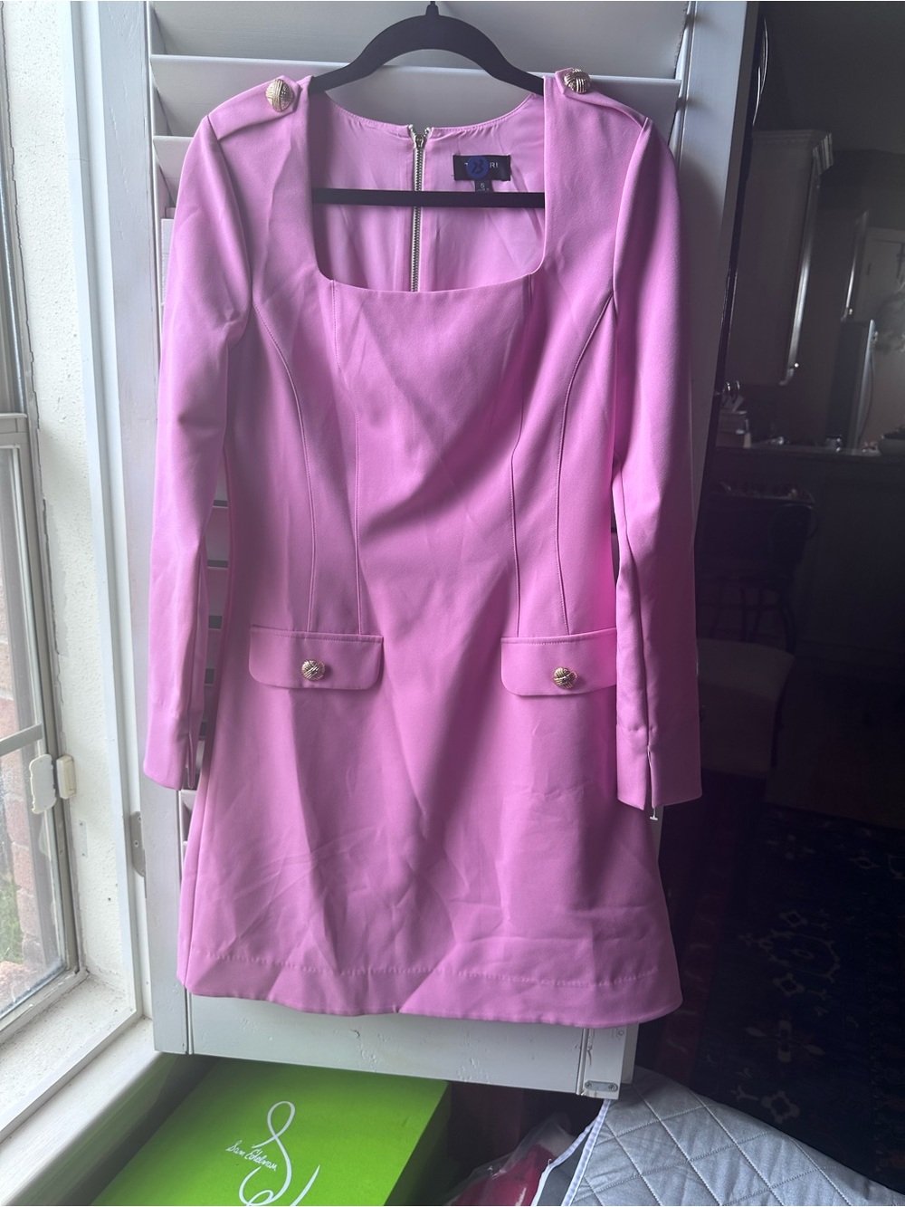 Tahari ASL Pink Square-Neck Long Sleeve Dress Blazer